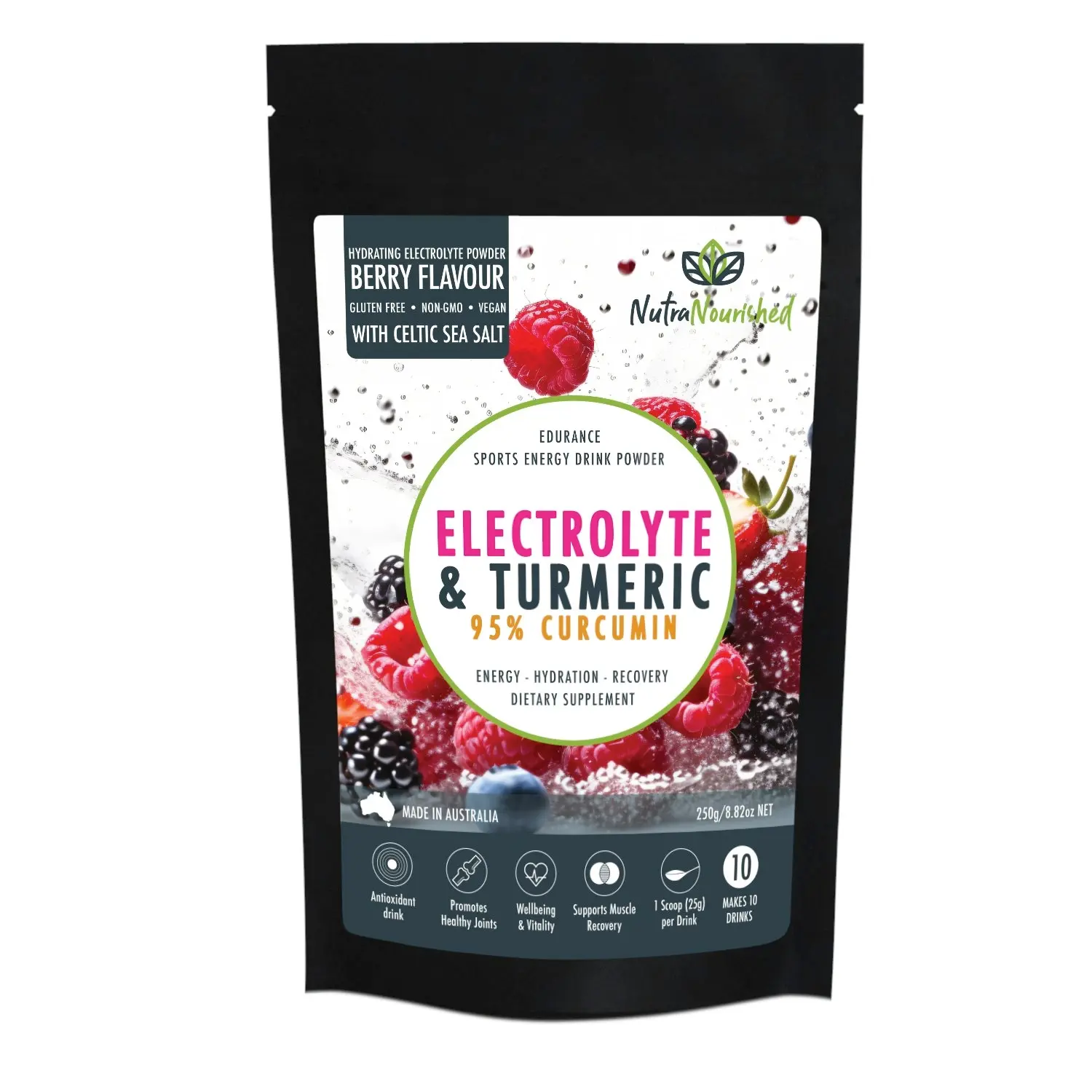 Electrolyte Powder & 95% Pure Organic Curcumin from Turmeric (Lemon, Mixed Berry or Green Apple Flavour)