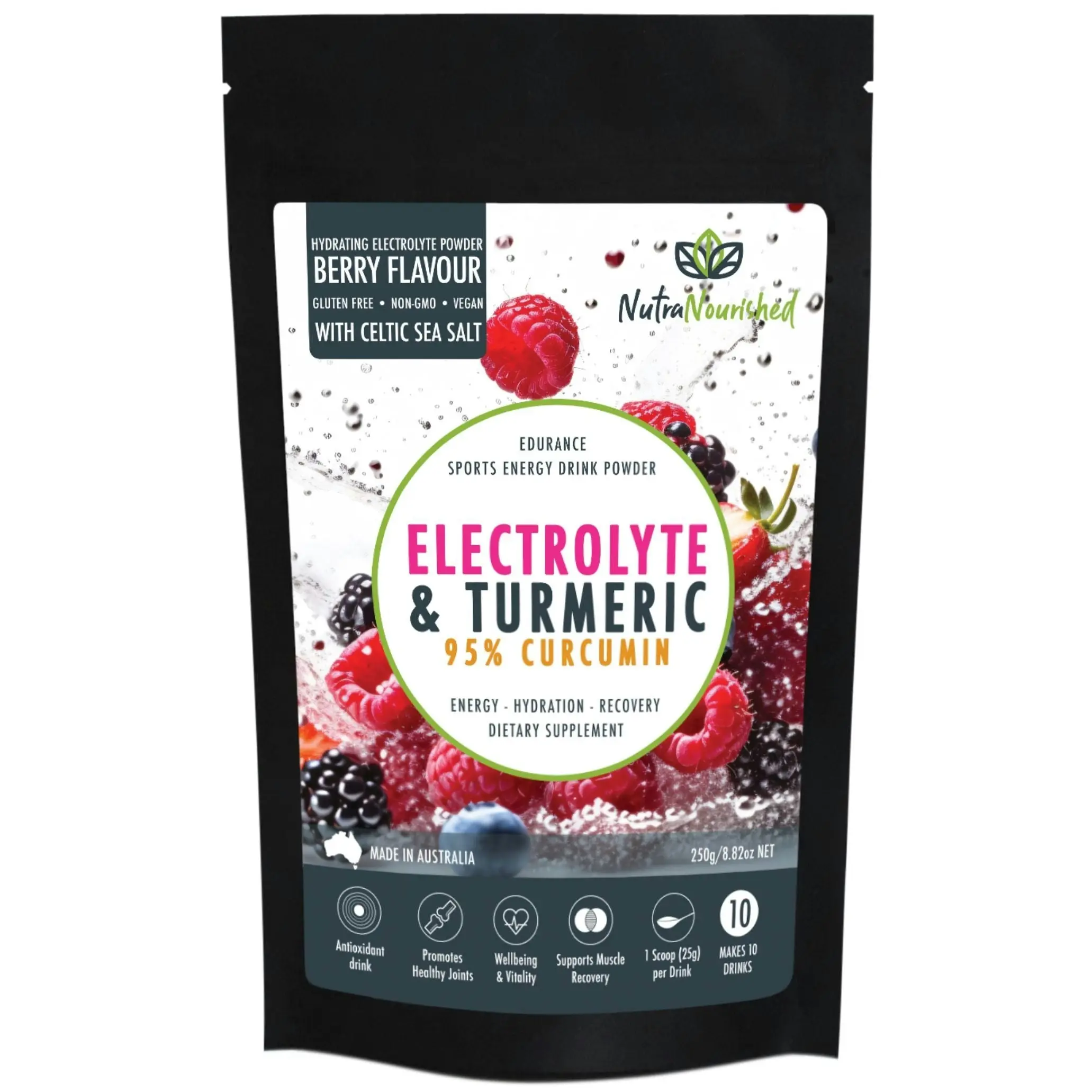 Electrolyte Powder & 95% Pure Organic Curcumin from Turmeric (Lemon, Mixed Berry or Green Apple Flavour)