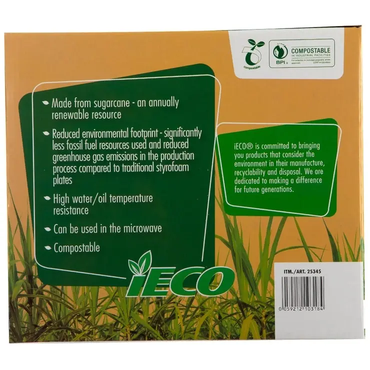 Ieco 25cm Biodegradable Sugarcane Bagasse Plates 120pk