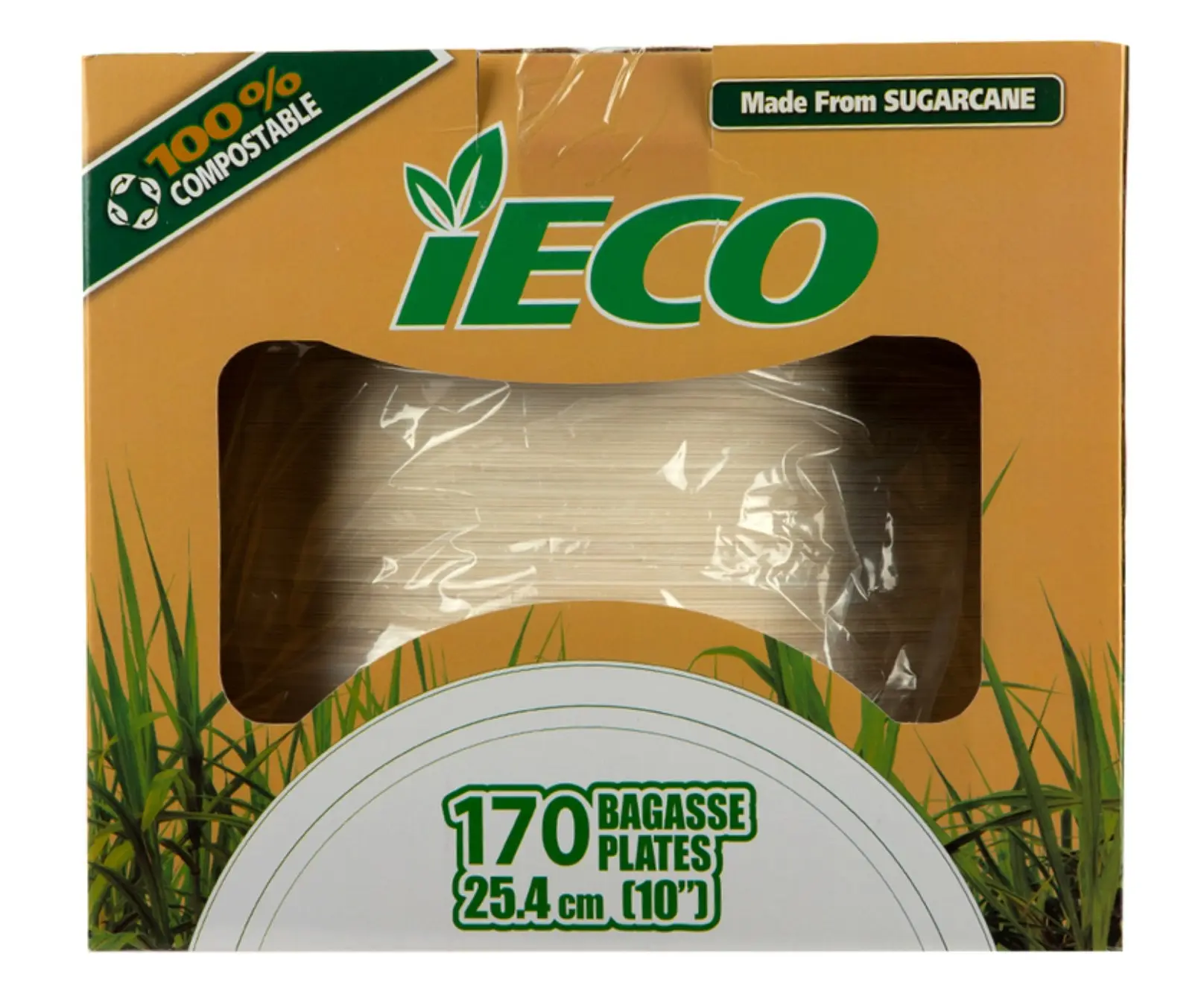 Ieco 25cm Biodegradable Sugarcane Bagasse Plates 120pk