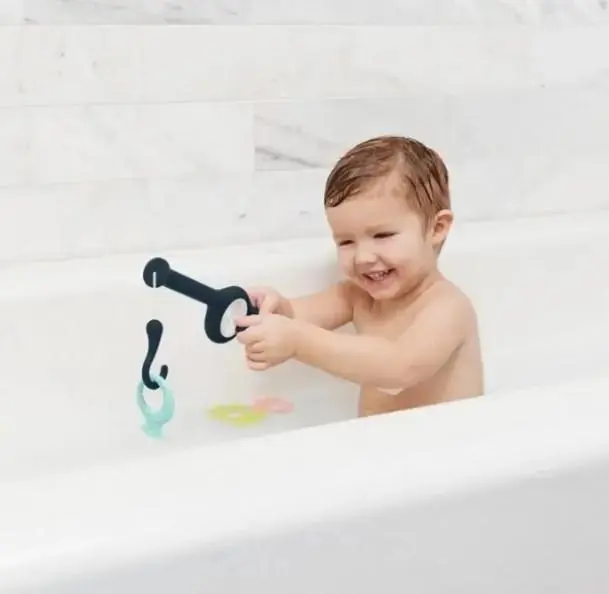 Boon Cast Fishing Pole baby bath toy Navy