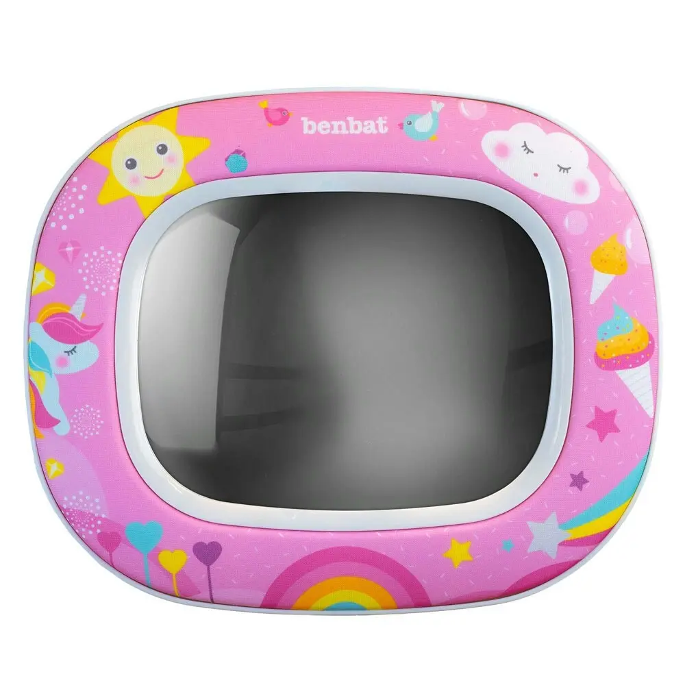 2x Benbat Baby Night & Day 30cm Car Head Rest Mirror w/Light/Lullaby/Remote Pink