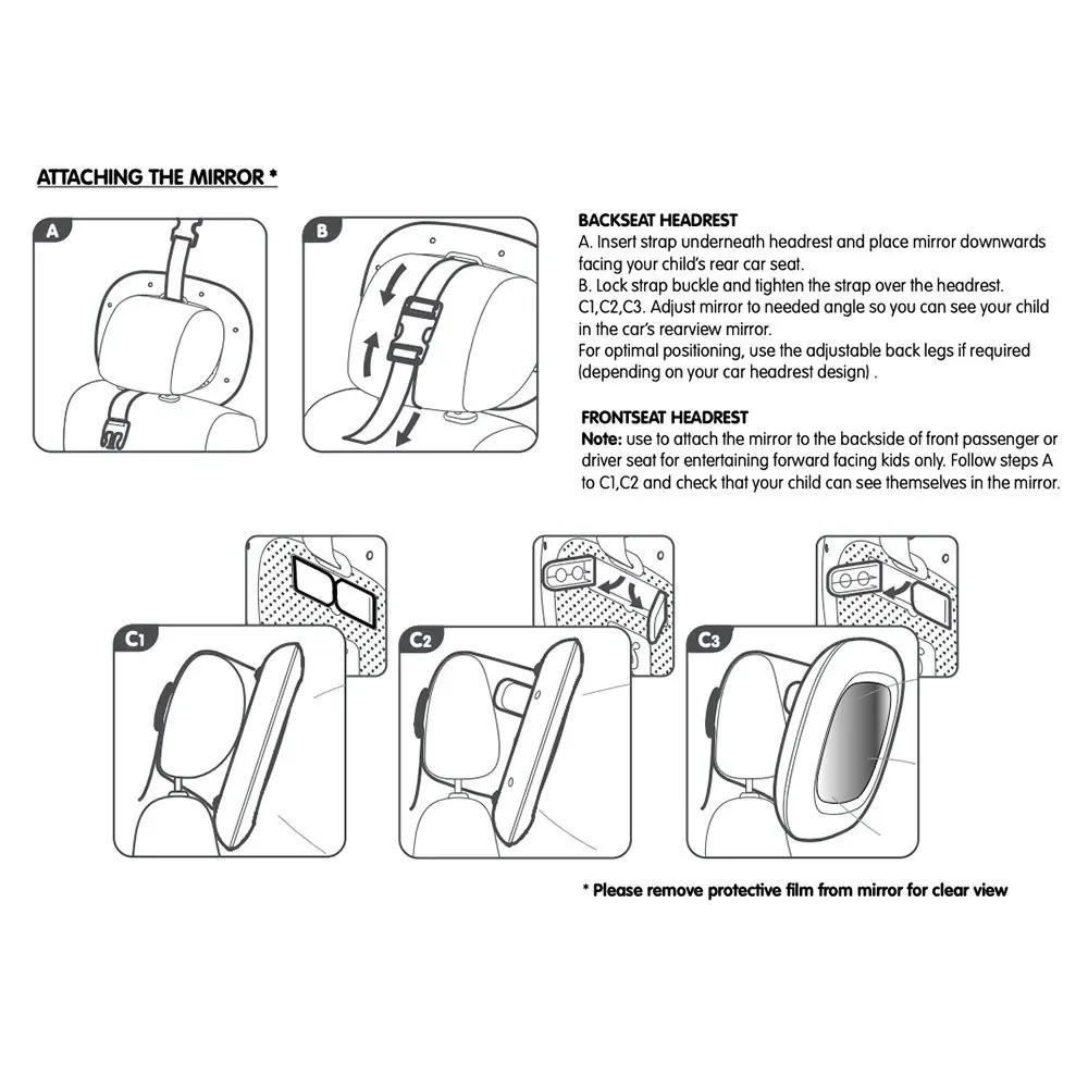 2PK Benbat Baby Night & Day 30cm Car Seat Mirror w/Light/Lullaby/Remote BL & PK