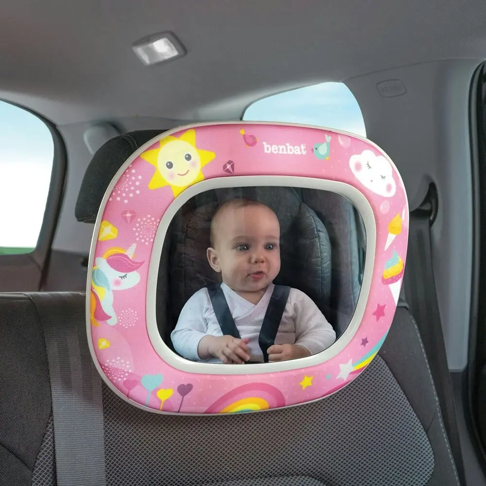 Benbat Baby Night & Day 30cm Car Head Rest Mirror w/Lights/Lullabies/Remote Pink