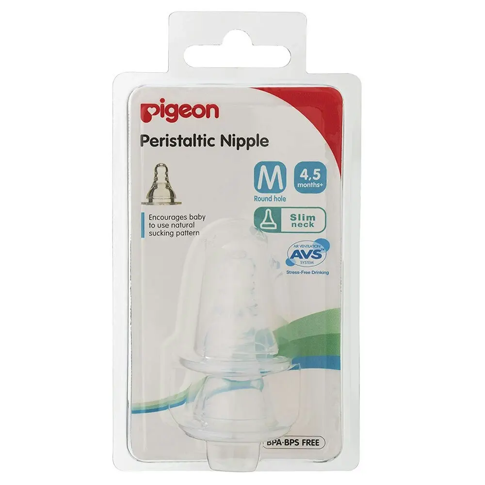 4PK PIGEON Peristaltic Slim Neck Soft Silicone M Teat 4m+ for Baby/Infant Bottle