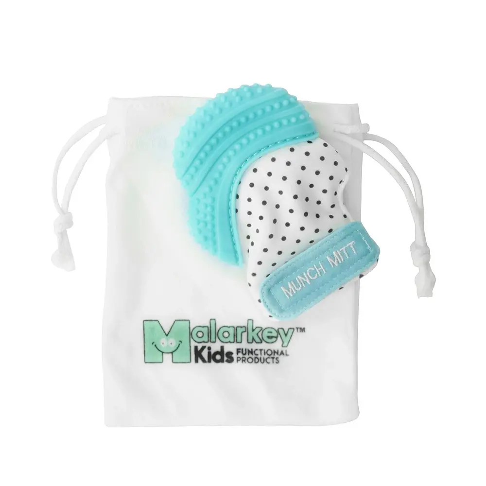 Malarkey Kids Munch Mitt Baby 3-7m Teething Mitten Gloves Silicone Aqua Blue