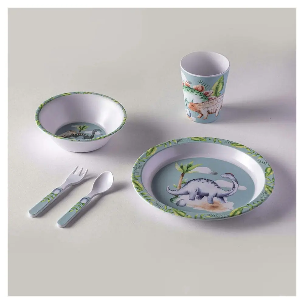 5pc Ashdene Dino Land Kids/Children Melamine Dinner Cup/Bowl/Plate/Fork/Spoon