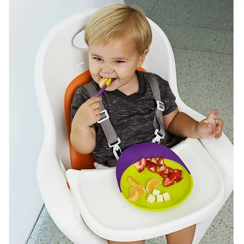 Boon Blue/Orange Catch Plate w/ Spill Catcher for Baby/Toddler Food Mat/Table