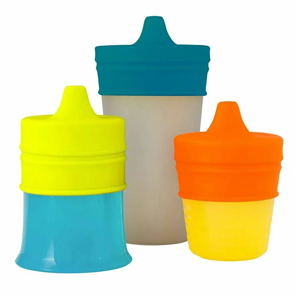 9pc Boon Snug Spout Baby/Boy/9m+/Infant Cup Universal Cover/Lid - BL/OR/YL