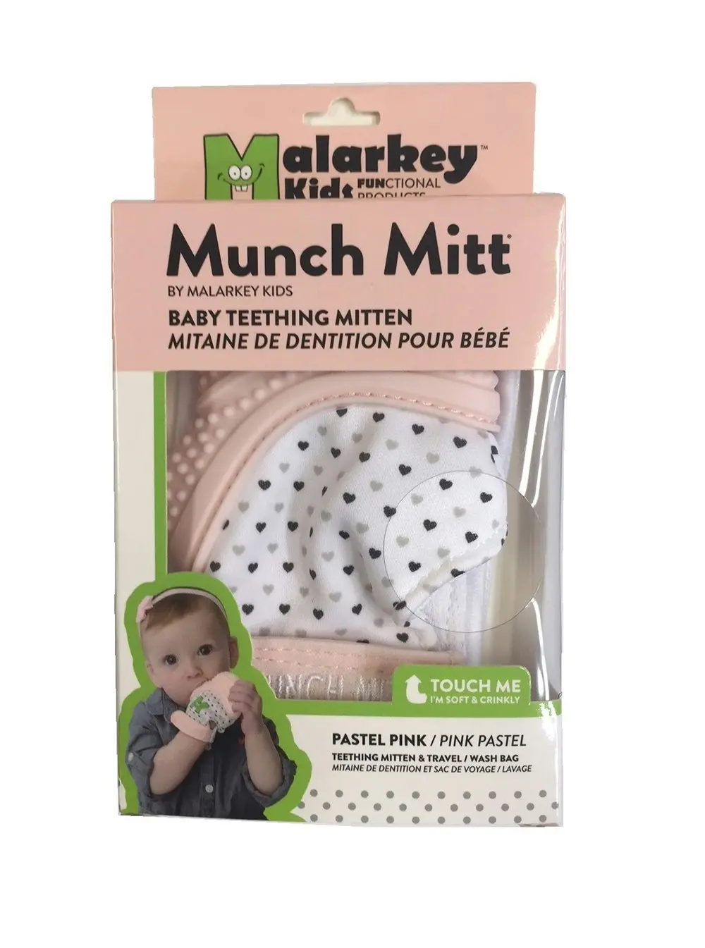 Malarkey Kids Munch Mitt Baby 3-7m Teething Mitten Gloves Silicone Pastel Pink