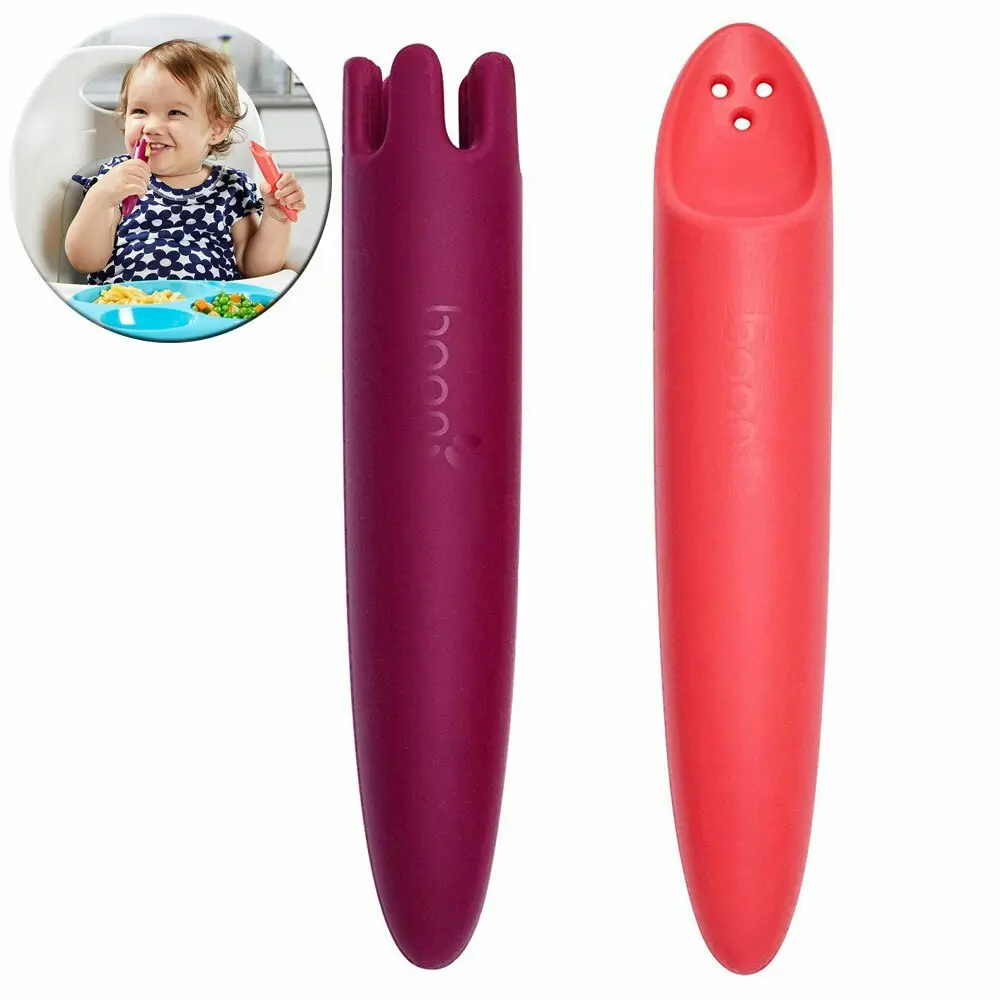 2pc Boon JAB Silicone Food Utensils Feeding Feeder 1y+ Baby/Toddler Coral/PP