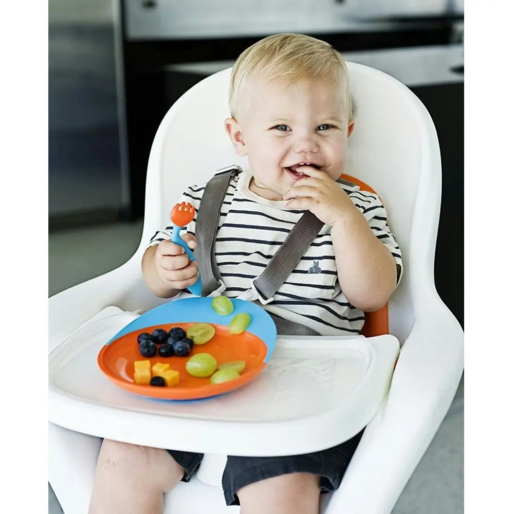 2PK Boon Blue/Orange Catch Plate w/ Spill Catcher for Baby Food Mat/Table/Tray