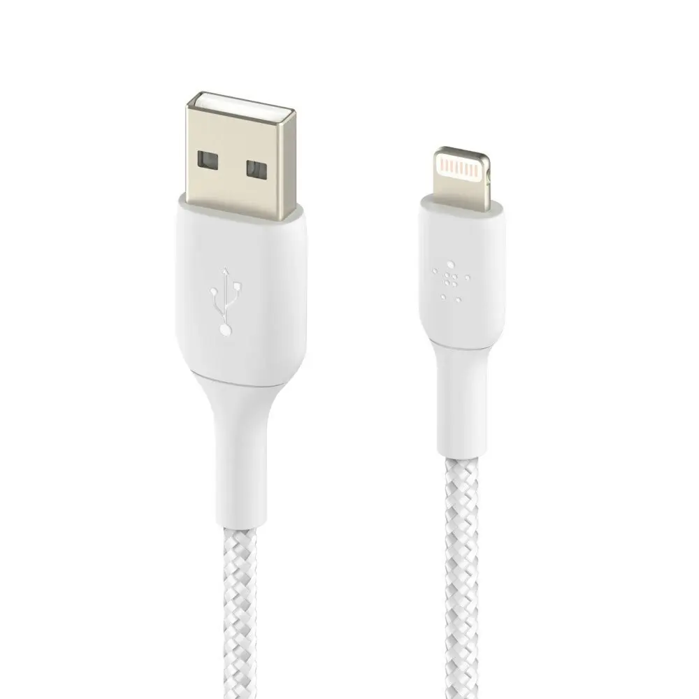 Belkin 2m Braided Lightning MFI-Certified to USB-A Cable for Apple iPhone White