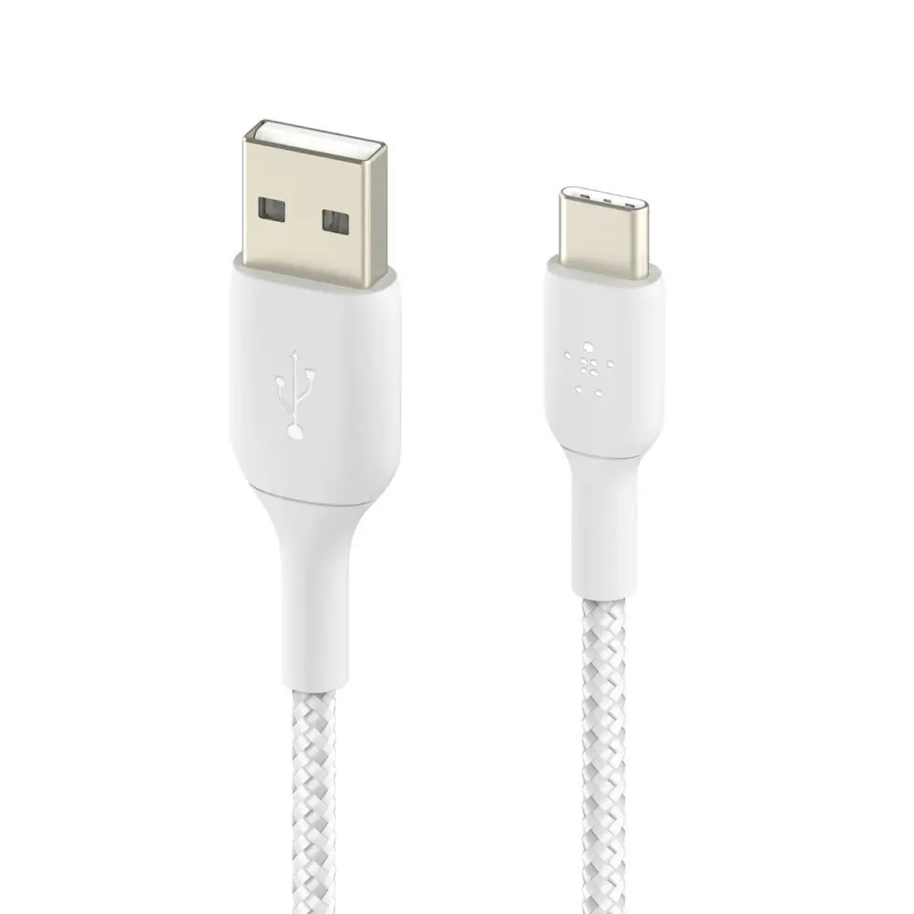 Belkin 2M Braided USB-A to USB-C Cable Data Sync Connector for Smartphones White