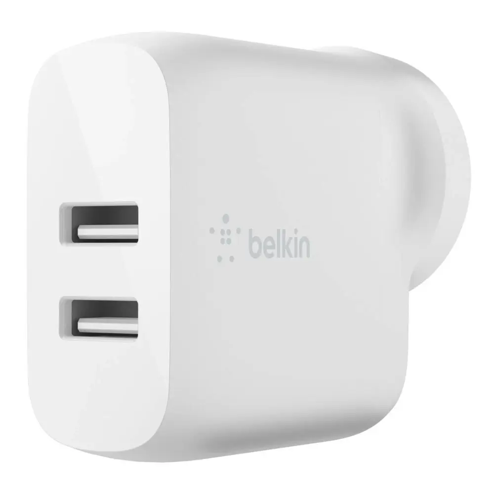 Belkin Dual USB-A 24W Wall Charger w/Lightning MFI-Certified Cable for iPhone/WH