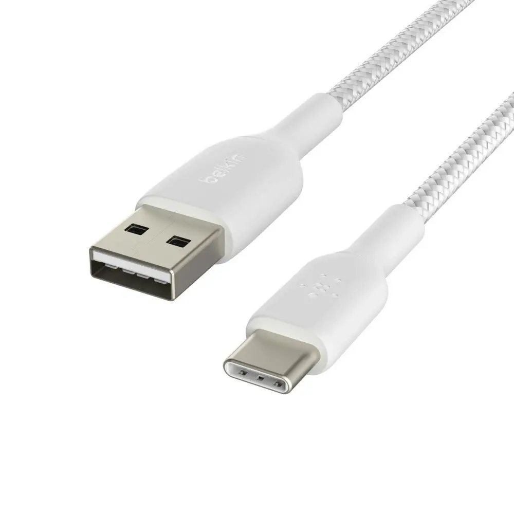 Belkin 1M Braided USB-A to USB-C Cable Data Sync Connector for Smartphones White