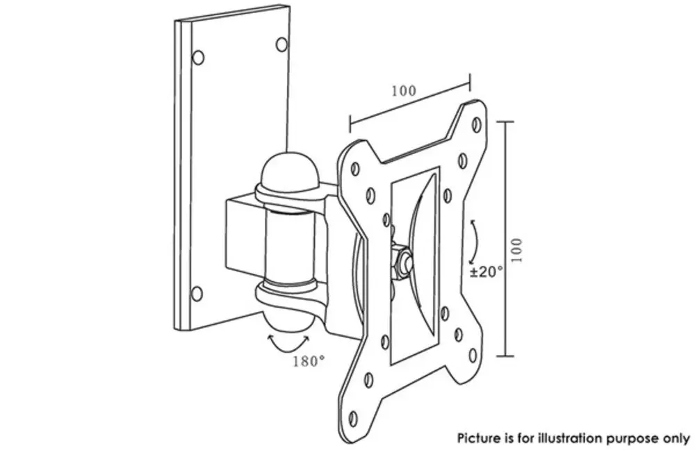 LCD LED TV Swivel & Tilt Single Stud Wall Mount Bracket 15-24in Up To 20Kg Black