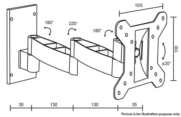 LCD LED TV wall Pivot arm mount bracket with Tilt for 16 18.5 19 22 23 & 24in