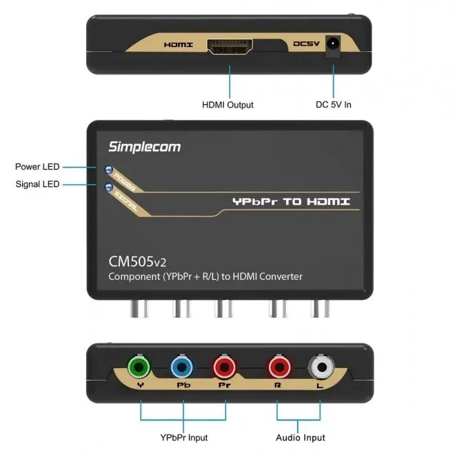 Simplecom CM505v2 Female Component to Male HDMI Converter Full HD 1080p Adapter