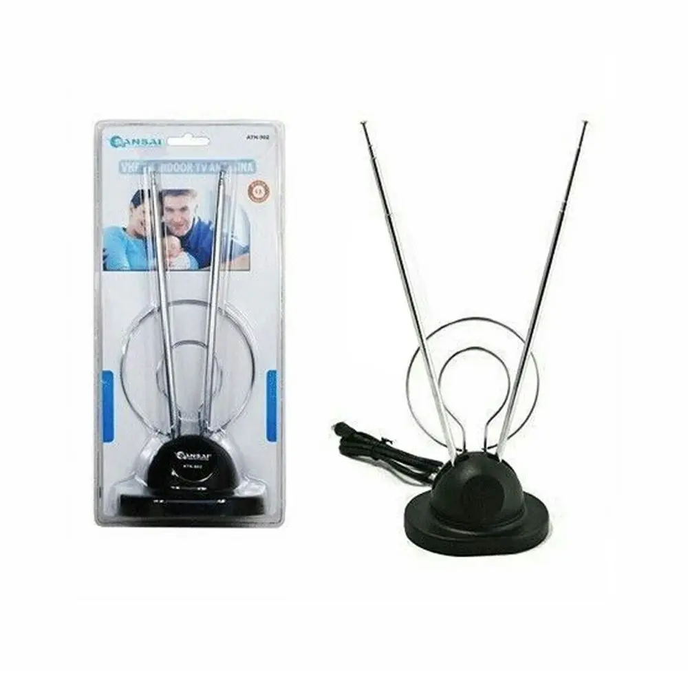 Sansai Indoor TV/Radio Antenna VHF/FM Reception Adjustable Telescopic Rods Black