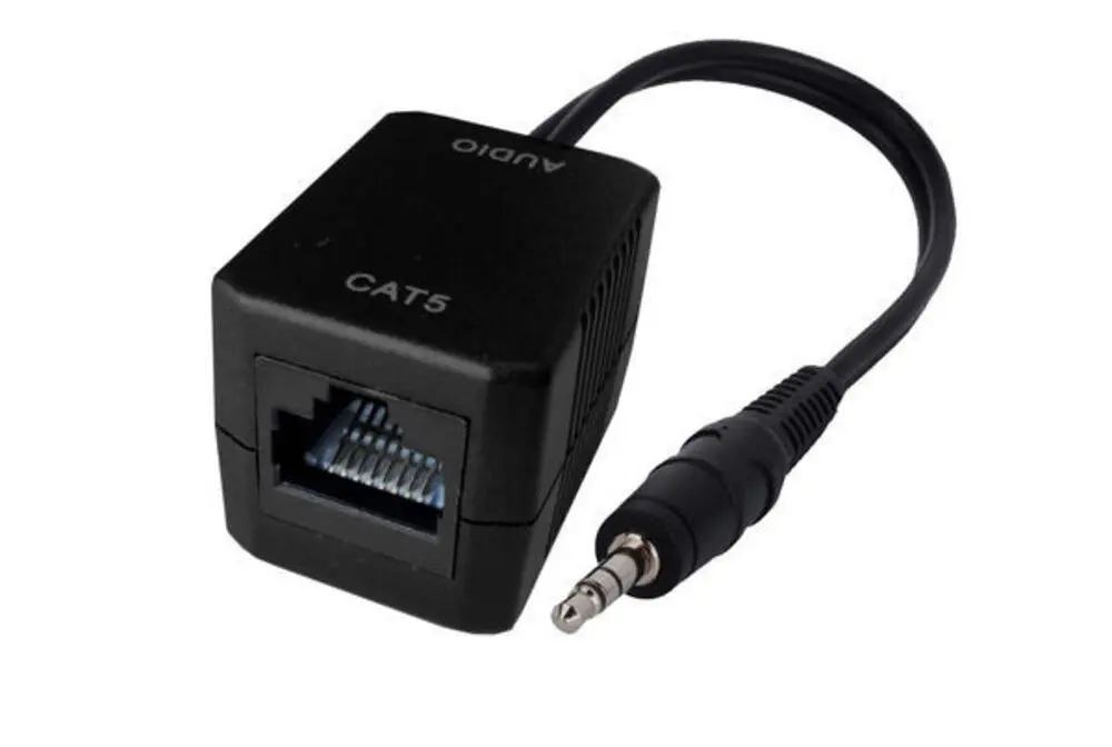 Male AUX 3.5mm Plug Stereo Audio Over Single RJ45 Cable CAT5 Extender/up to 75m