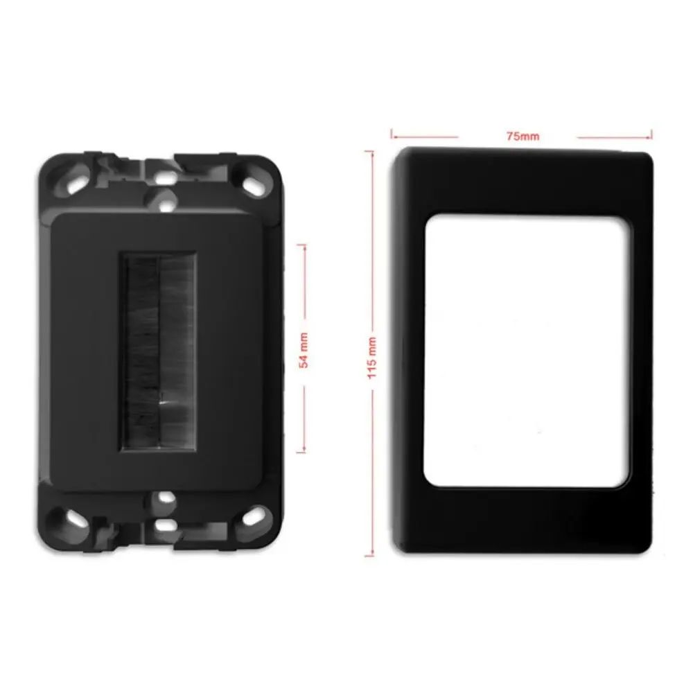 Pro2 Black Wall Plate W/Brush Outlet Cover For Cable Lead  Management/Organiser