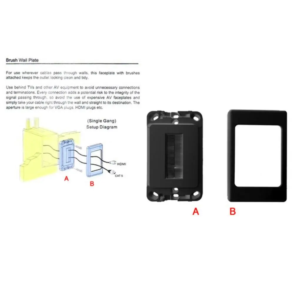 Pro2 Black Wall Plate W/Brush Outlet Cover For Cable Lead  Management/Organiser