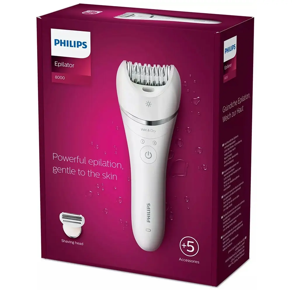 Philips BRE710 Wet/Dry Women Electric Epilator Legs/Hands Hair Removal w/Trimmer