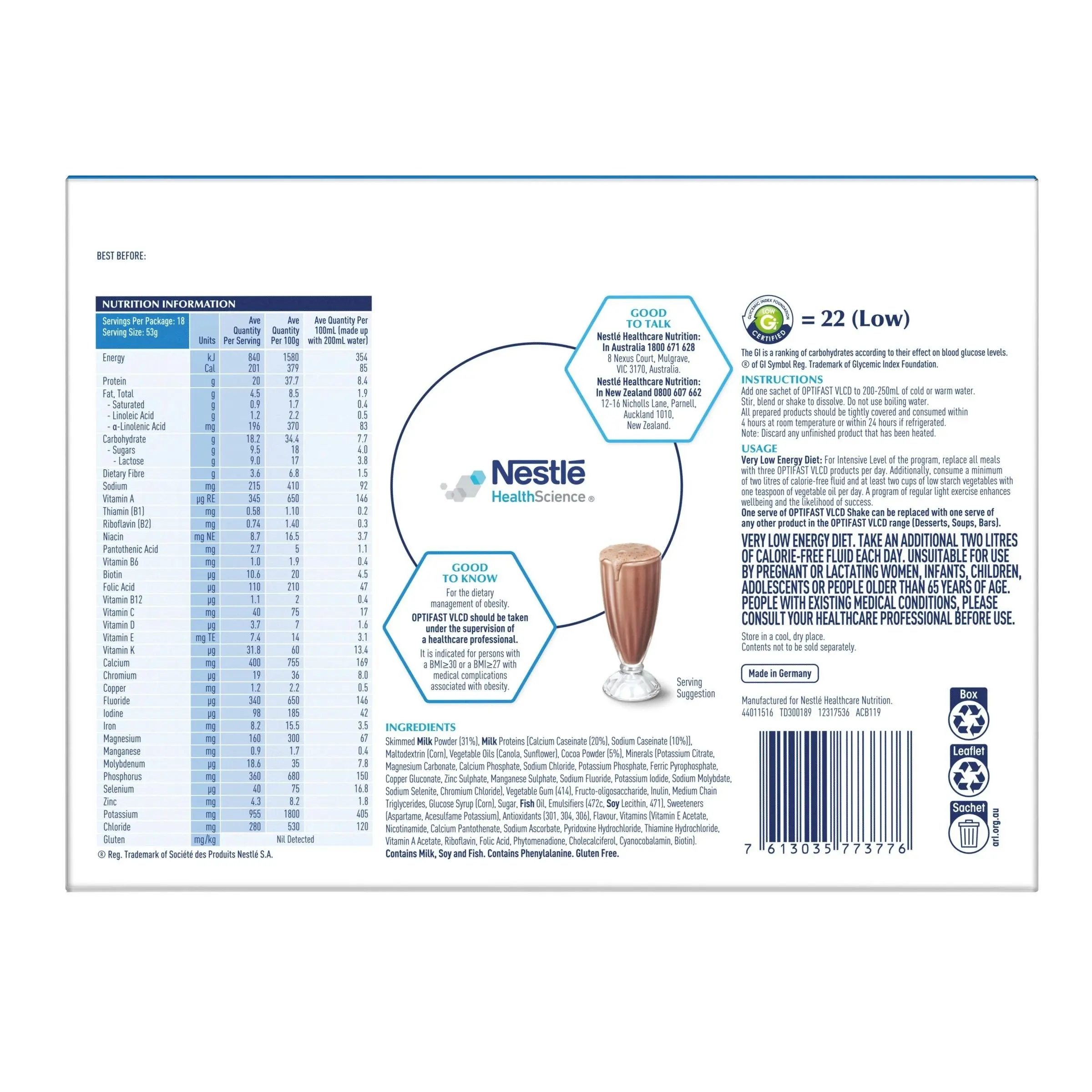 OPTIFAST VLCD Shake Chocolate 18X53G