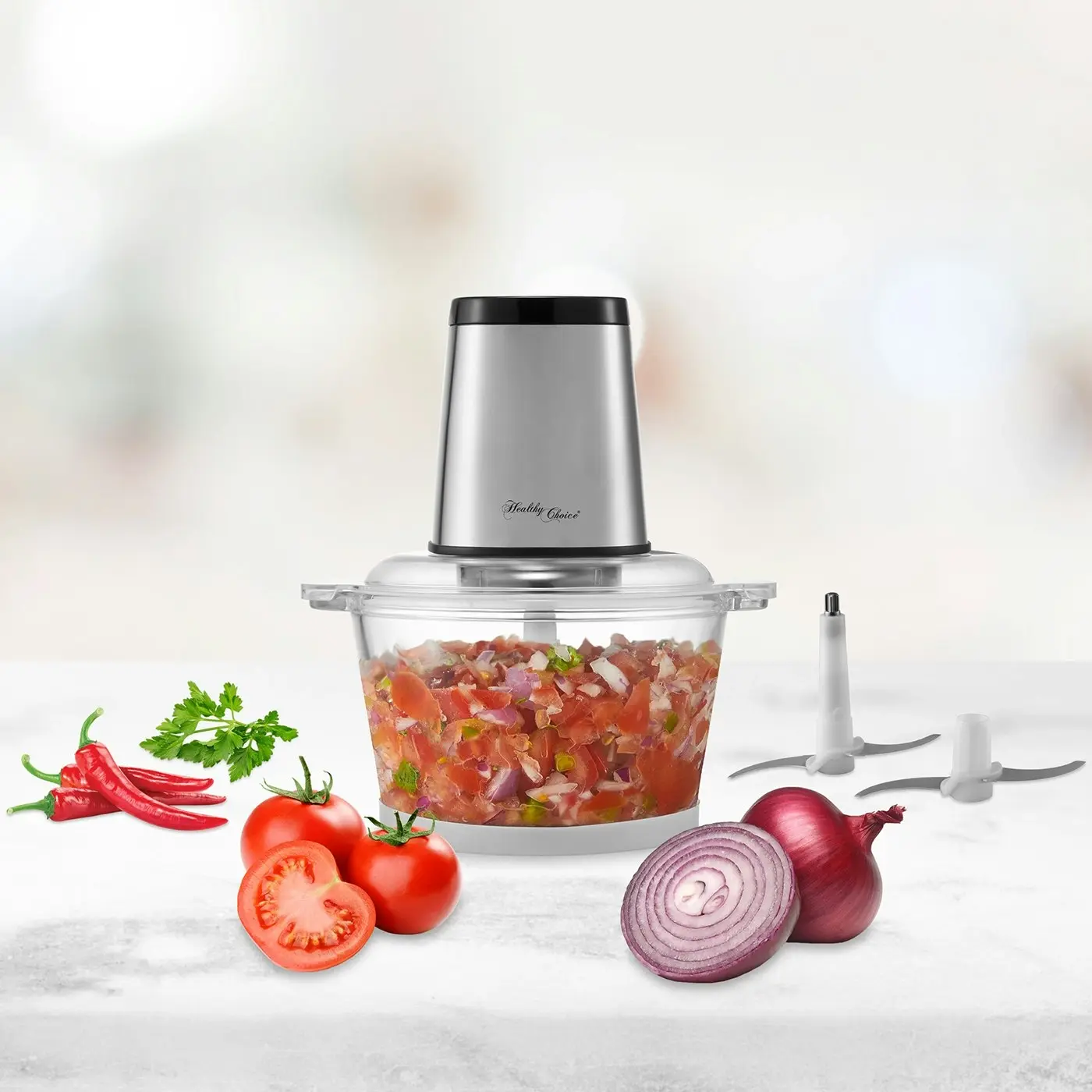 Large Powerful Food Chopper/ Stainless Steel/ 2kg Capacity/ 300W