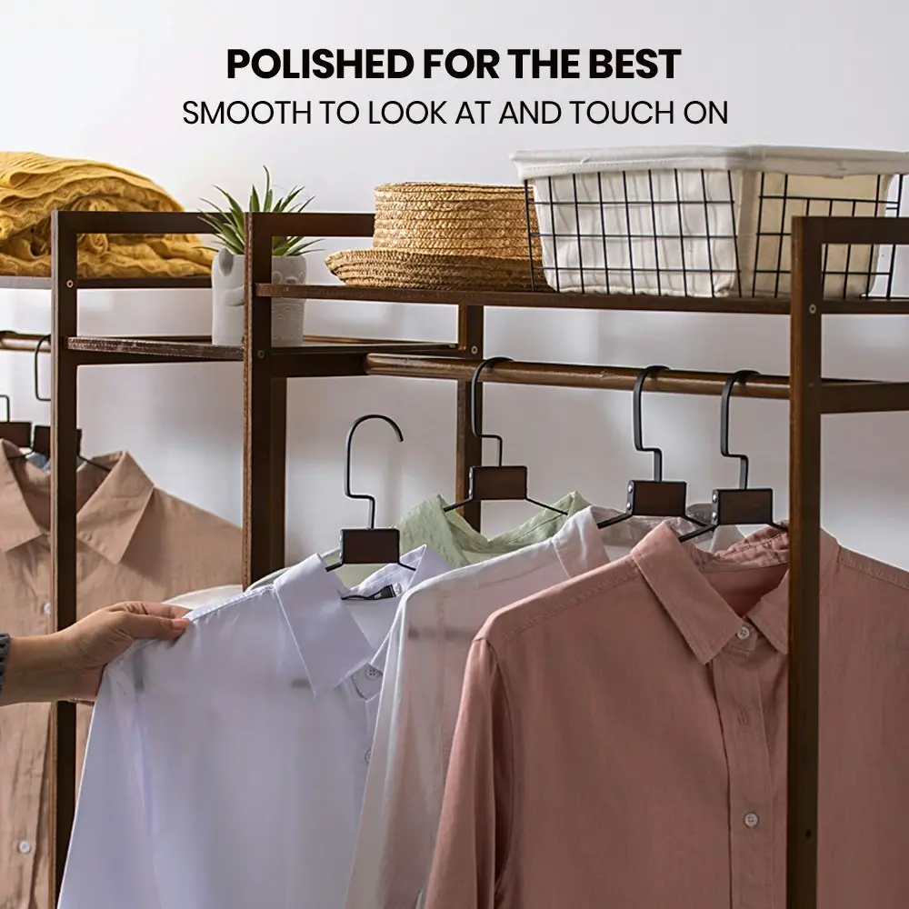 Furb Clothes Rack Bamboo Garment Coat Hanger Stand Closet Organiser Shoe Storage Airer Closet Shelf