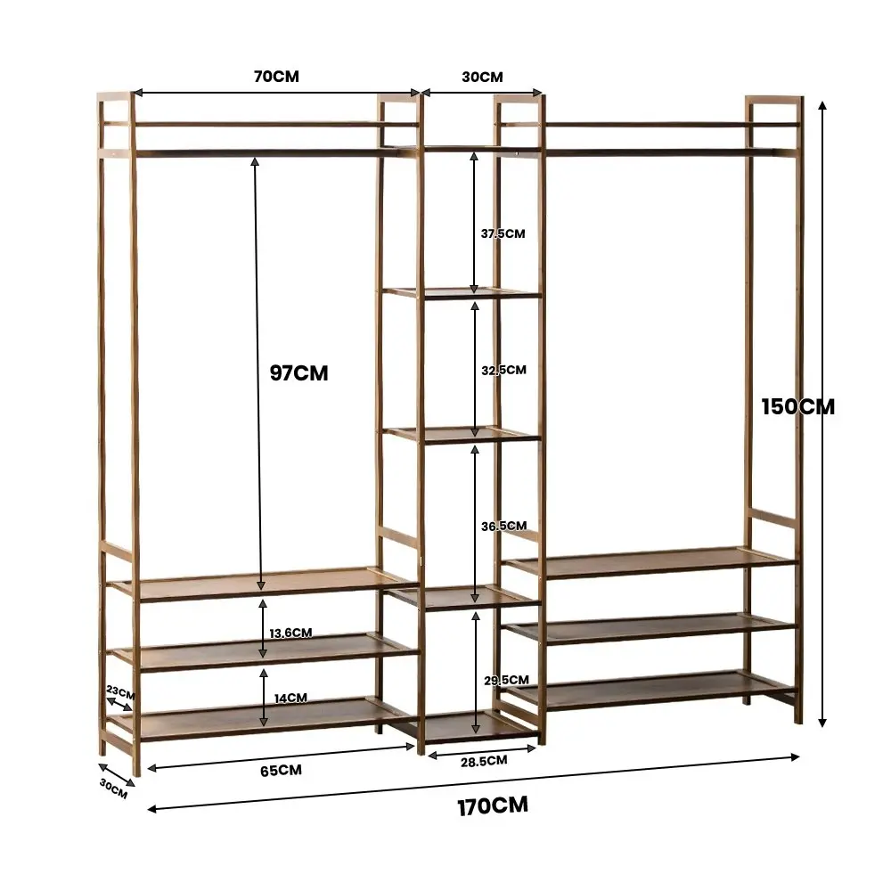 Furb Clothes Rack Bamboo Garment Coat Hanger Stand Closet Organiser Shoe Storage Airer Closet Shelf