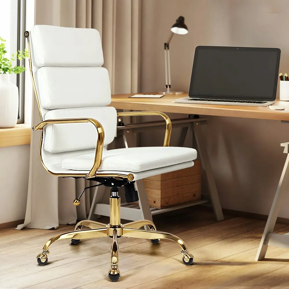 Furb Office Chair Executive High-Back Computer PU Leather Seat Work Study White Eames Replica