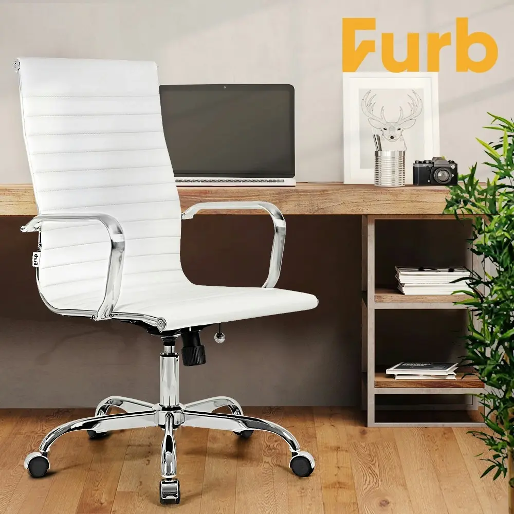 Furb Office Chair Executive High-Back Computer PU Leather Seat Study Wh Svr Eames Replica