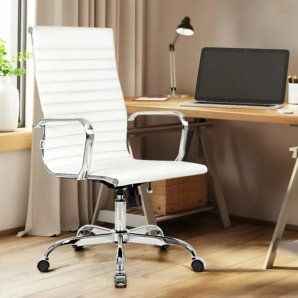 Furb Office Chair Executive High-Back Computer PU Leather Seat Study Wh Svr Eames Replica