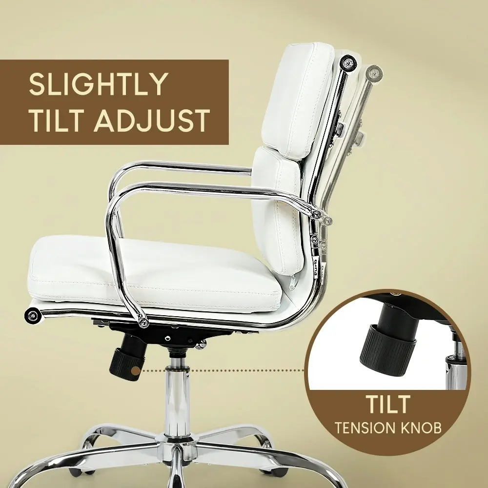 Furb Office Chair Executive Mid-Back Computer PU Leather Work Eames Replica White Silver