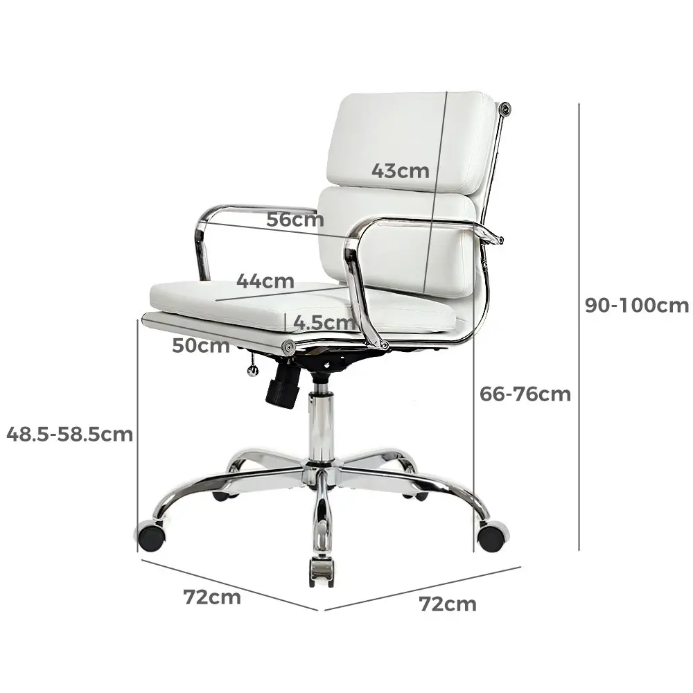 Furb Office Chair Executive Mid-Back Computer PU Leather Work Eames Replica White Silver