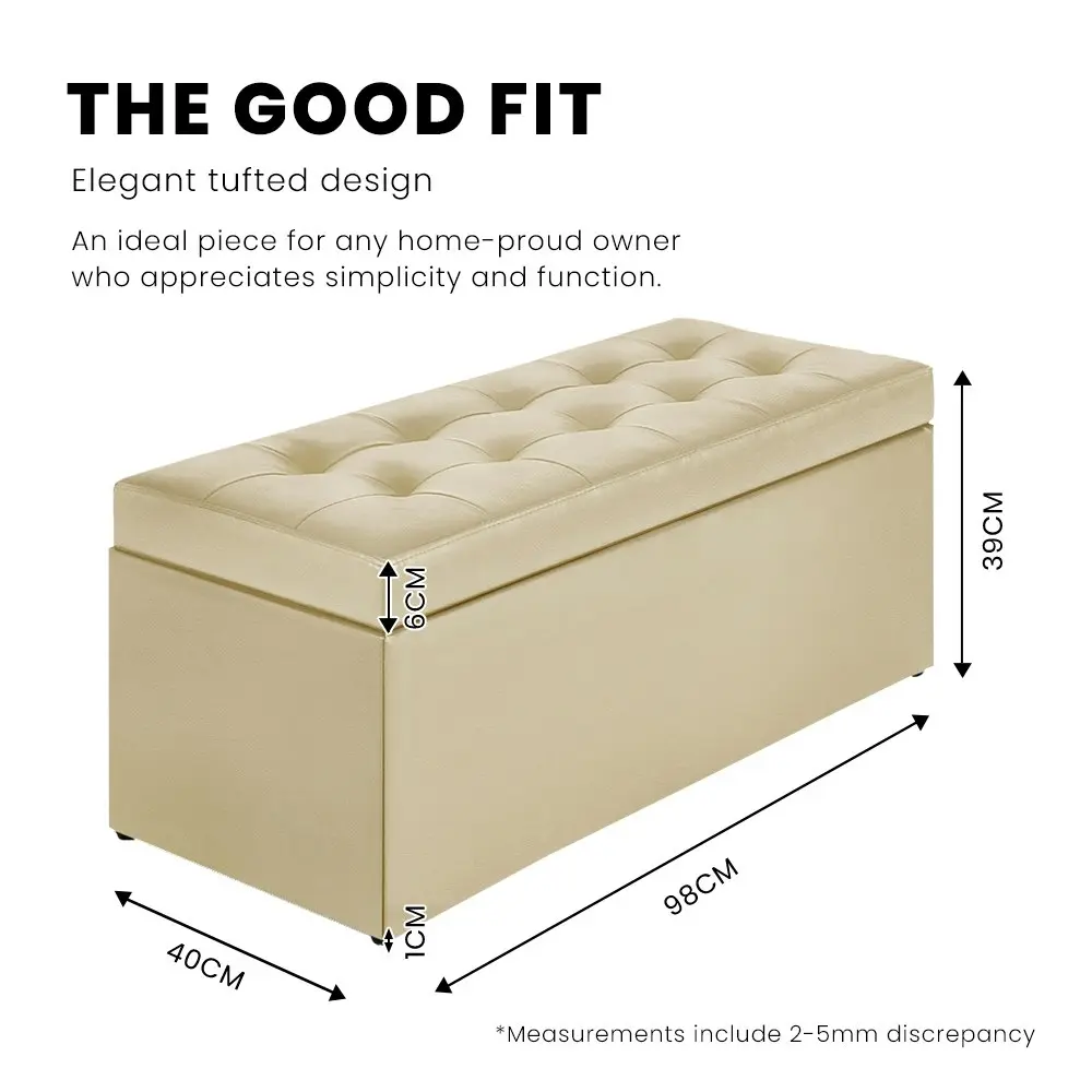 Furb Storage Ottoman Blanket Box PU leather Foot Stool Rest Chest Toy Bedroom Bench Tufted Lid Beige