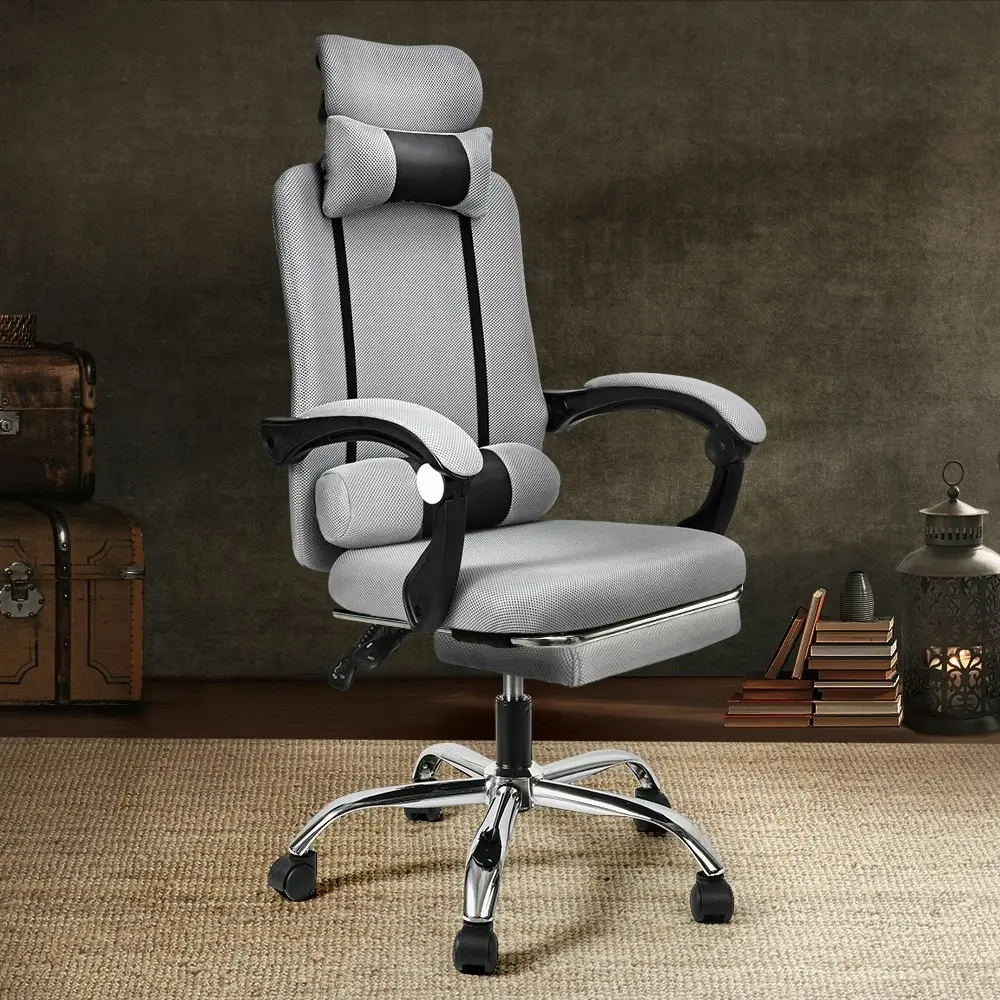 Furb Office Chair Executive Mesh Seating Ergonomic Support with Caster Wheel Footrest Grey