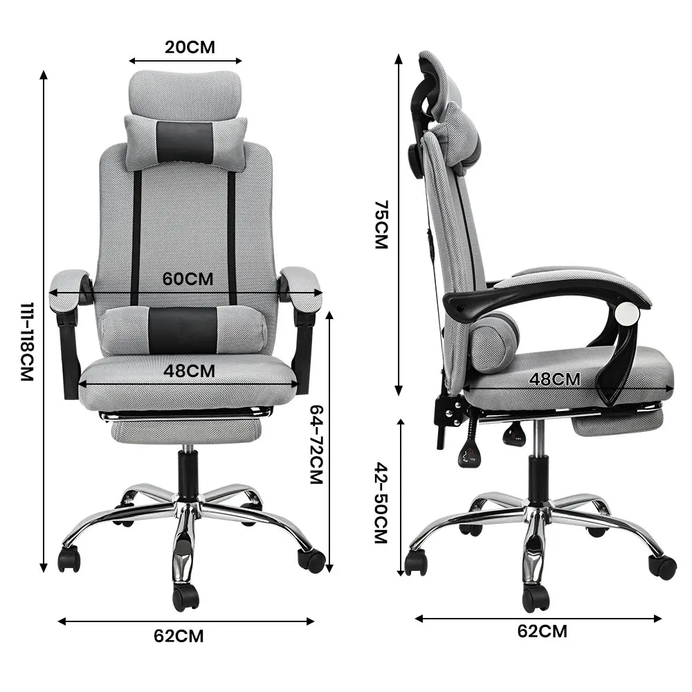 Furb Office Chair Executive Mesh Seating Ergonomic Support with Caster Wheel Footrest Grey