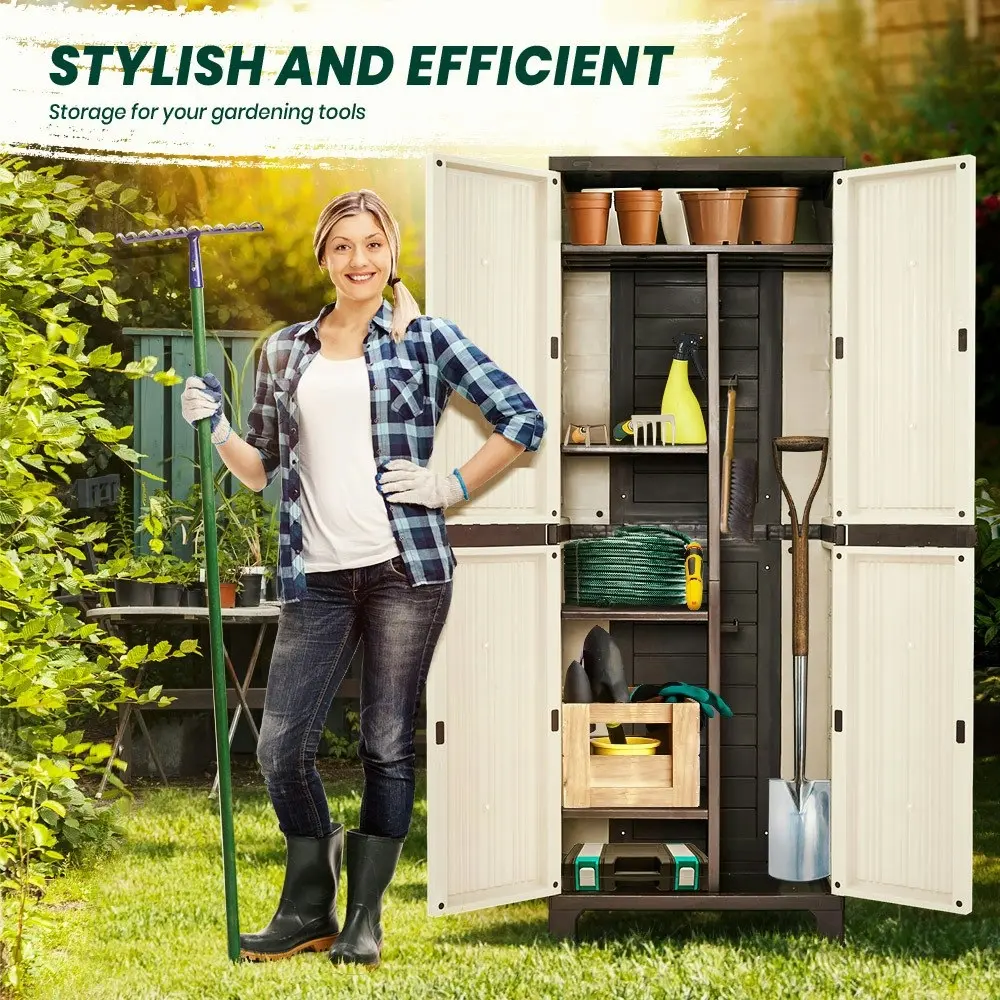 Groverdi Outdoor Storage Cabinet Box Garden Sheds Lockable Cupboard Tall Garage Yard Tools Organiser