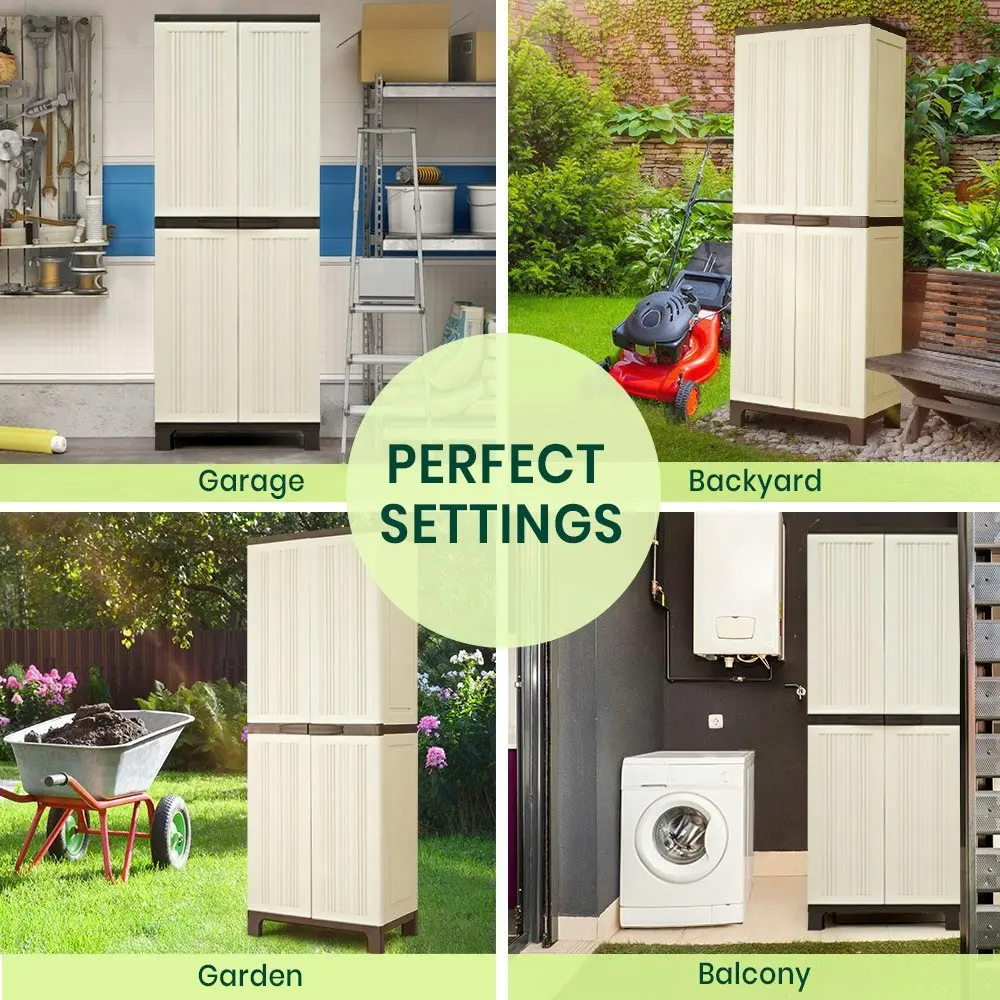 Groverdi Outdoor Storage Cabinet Box Garden Sheds Lockable Cupboard Tall Garage Yard Tools Organiser