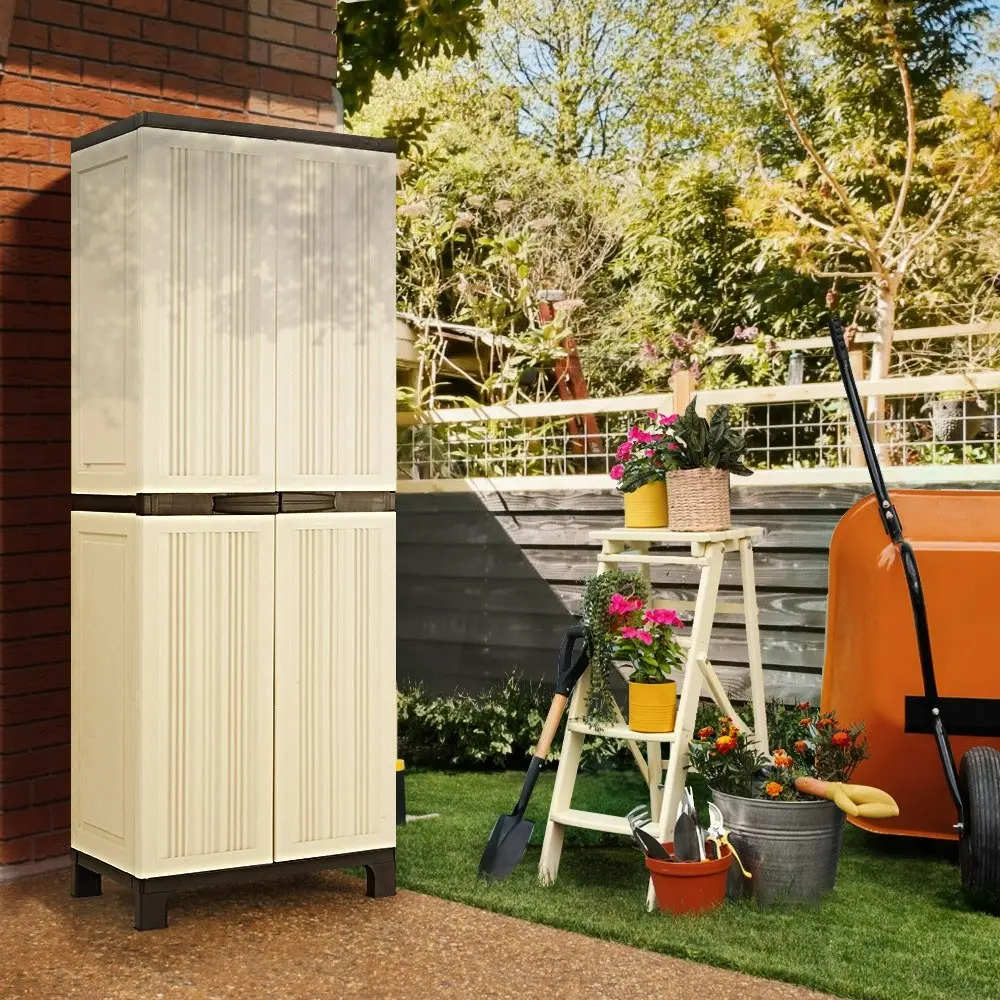 Groverdi Outdoor Storage Cabinet Box Garden Sheds Lockable Cupboard Tall Garage Yard Tools Organiser