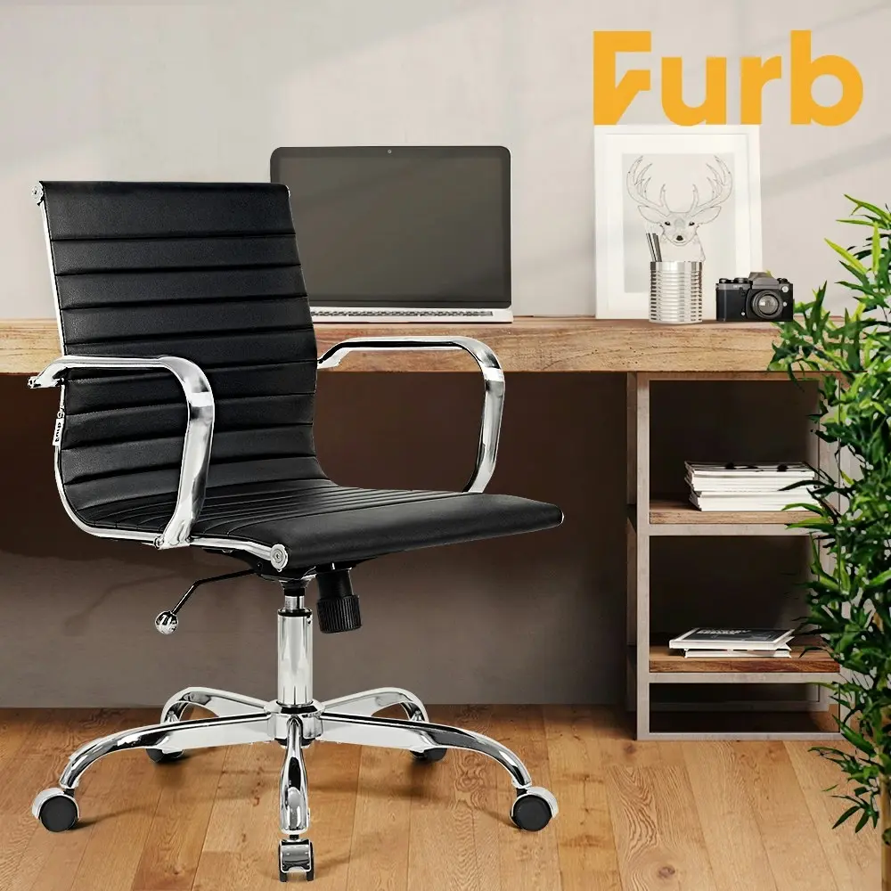 Furb Office Chair Executive Mid-Back Computer PU Leather Seat Work Study Bk Svr Eames Replica