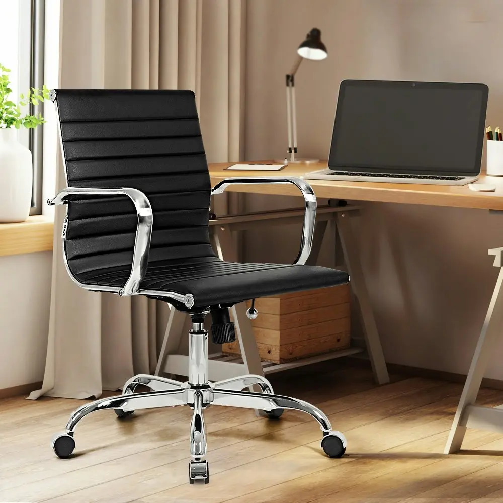 Furb Office Chair Executive Mid-Back Computer PU Leather Seat Work Study Bk Svr Eames Replica