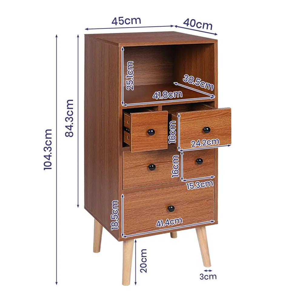 Furb 5 Drawers Display Shelf Storage Cabinet Tallboy Reading Table Stand Living Room Furniture