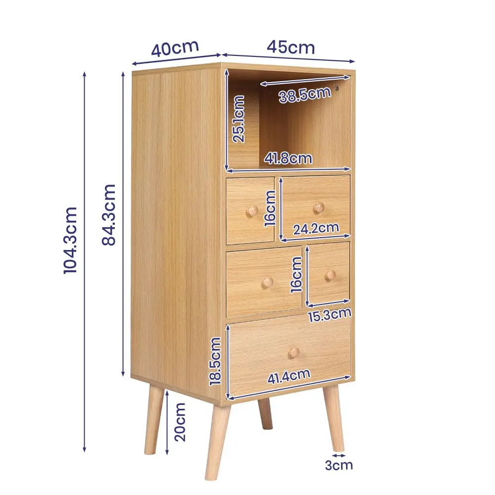 Furb 5 Drawers Display Shelf Storage Cabinet Tallboy Living Room Bedroom Furniture