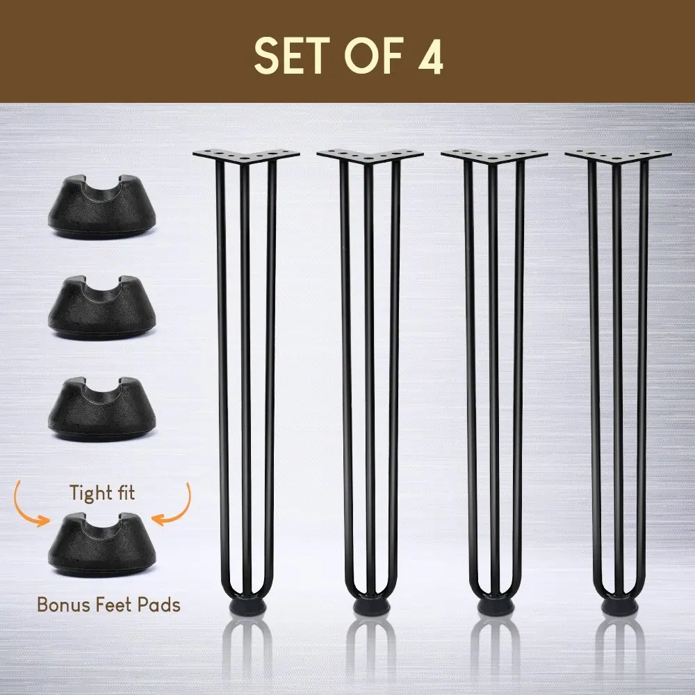 Furb 4x Hairpin Coffee Table Legs Support Dinner Table Steel DIY Industrial Desk Bench 3 Rods 60CM