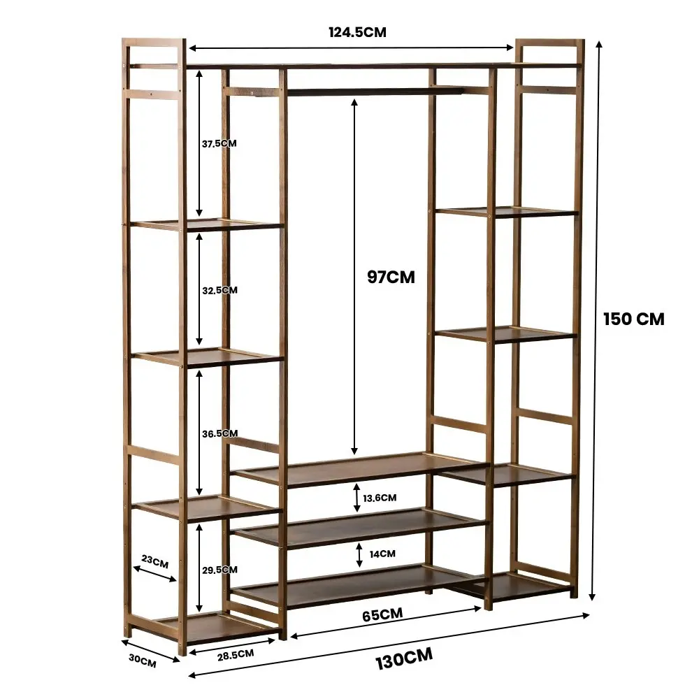 Furb Clothes Rack Bamboo Open Wardrobe Garment Coat Hanger Stand Closet Organiser Shoe Storage Shelf