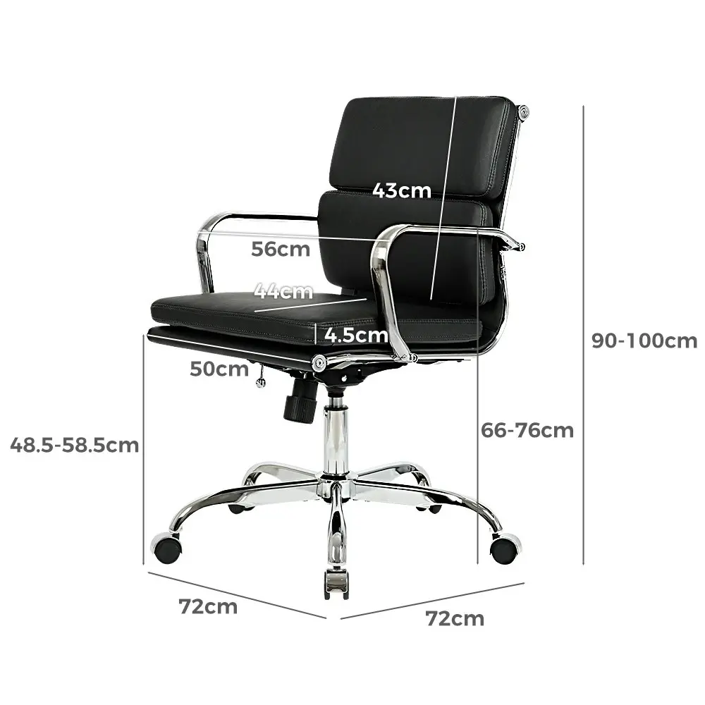 Furb Office Chair Executive Mid-Back Computer PU Leather Work Study Bk Eames Replica Silver